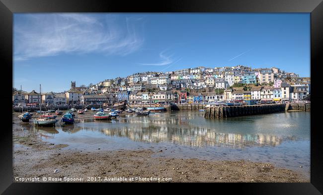 Low Tide reflections at Brixham Harbour Framed Print by Rosie Spooner