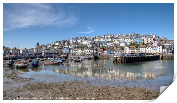 Low Tide reflections at Brixham Harbour Print by Rosie Spooner