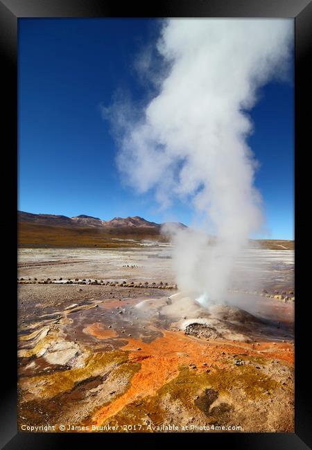 Geyser and mineral Deposits at El Tatio Chile Framed Print by James Brunker