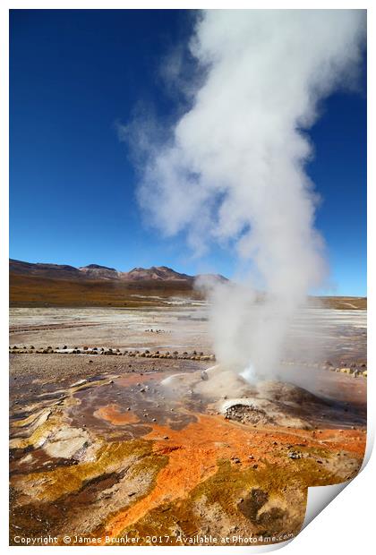 Geyser and mineral Deposits at El Tatio Chile Print by James Brunker