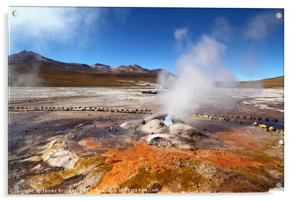 Mineral Deposits and Geyser at El Tatio Chile Acrylic by James Brunker