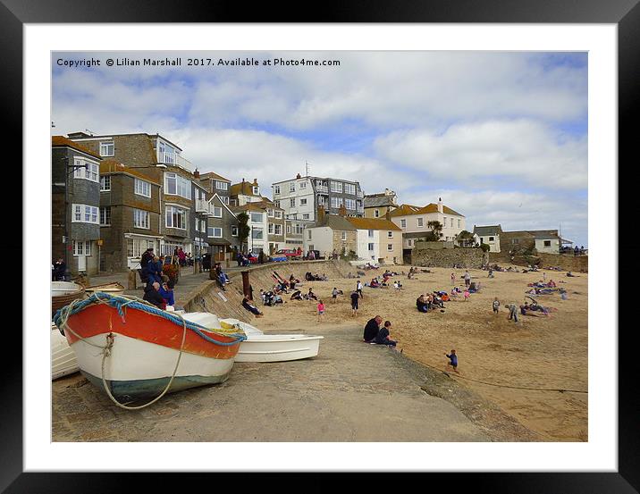 St Ives Promenade and Harbour Beach.  Framed Mounted Print by Lilian Marshall