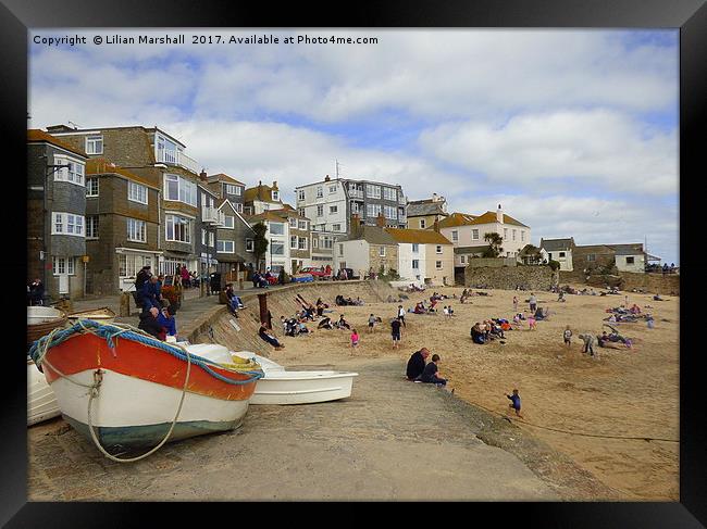 St Ives Promenade and Harbour Beach.  Framed Print by Lilian Marshall