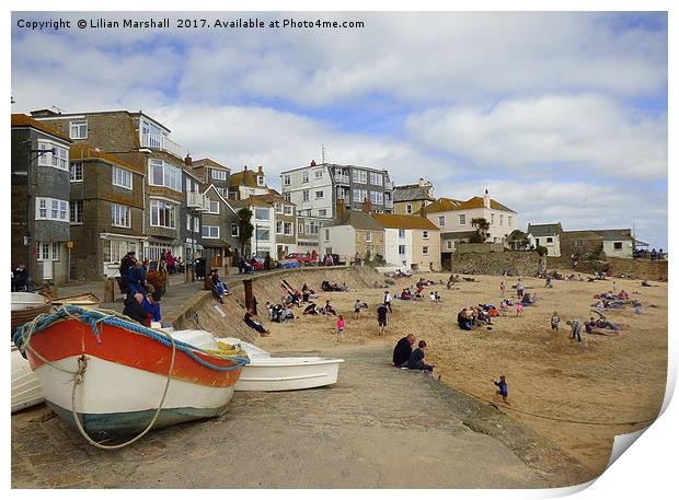 St Ives Promenade and Harbour Beach.  Print by Lilian Marshall