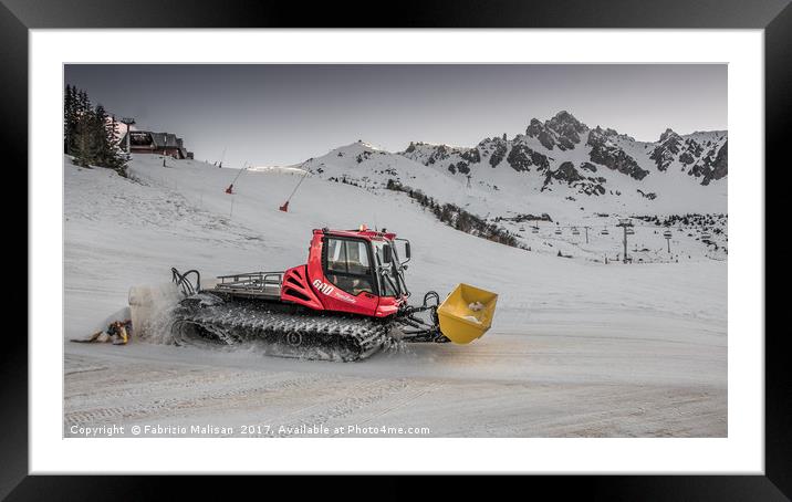 Piste Basher at Work Framed Mounted Print by Fabrizio Malisan