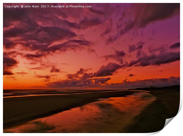 The Beach at sunset  Print by John Wain