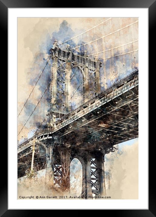 Brooklyn Bridge Framed Mounted Print by Ann Garrett