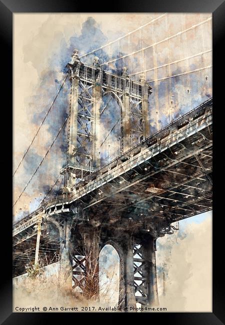 Brooklyn Bridge Framed Print by Ann Garrett