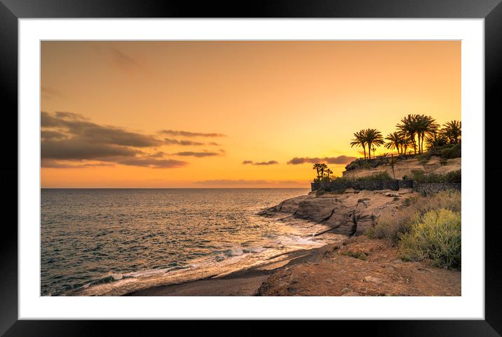 Sun setting over the sea and palm trees  Framed Mounted Print by Naylor's Photography