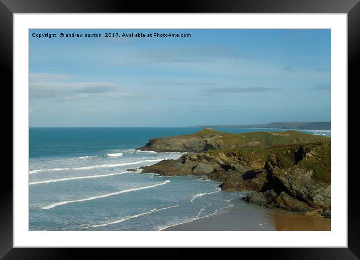 OFF THE CLIFFS NEWQUAY Framed Mounted Print by andrew saxton