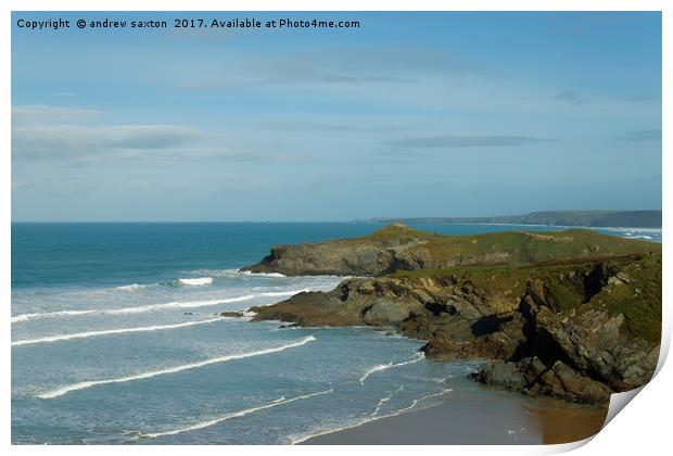 OFF THE CLIFFS NEWQUAY Print by andrew saxton