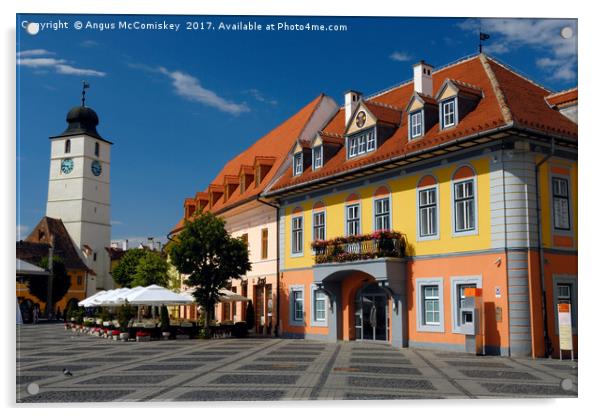 Colourful renovated merchants houses in Sibiu Acrylic by Angus McComiskey