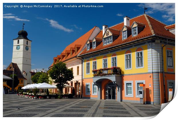 Colourful renovated merchants houses in Sibiu Print by Angus McComiskey