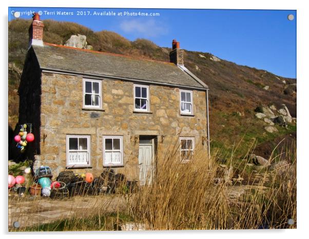 Penberth Stone Cottage Acrylic by Terri Waters