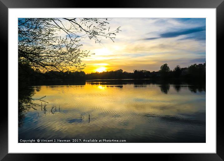 Sunset Over U.E.A Lake, Norwich, England Framed Mounted Print by Vincent J. Newman