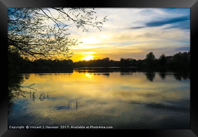 Sunset Over U.E.A Lake, Norwich, England Framed Print by Vincent J. Newman