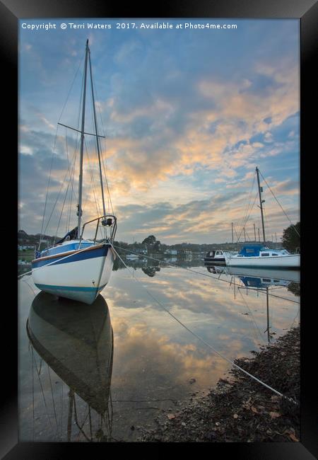 Winter Sunset At Mylor Bridge Framed Print by Terri Waters