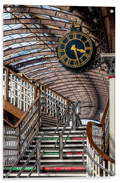 The clock at York railway station, England Acrylic by John Hall