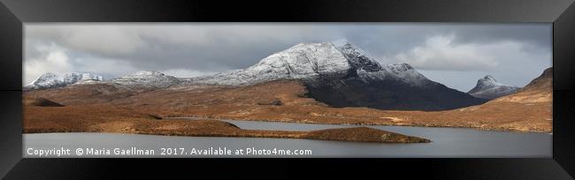 Mountains from Knockan Crag - Panorama Framed Print by Maria Gaellman