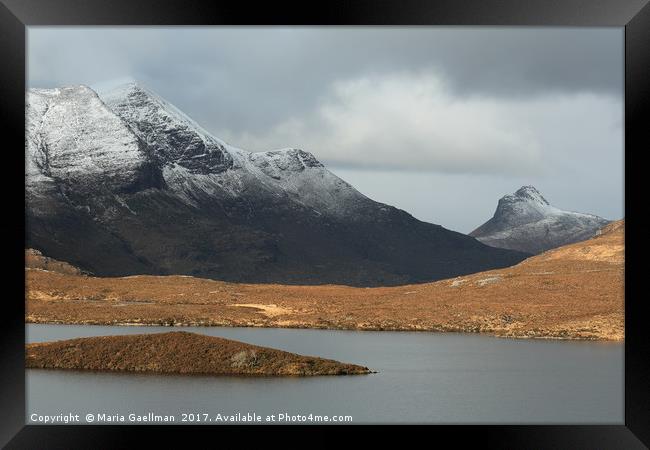 Mountains from Knockan Crag  Framed Print by Maria Gaellman