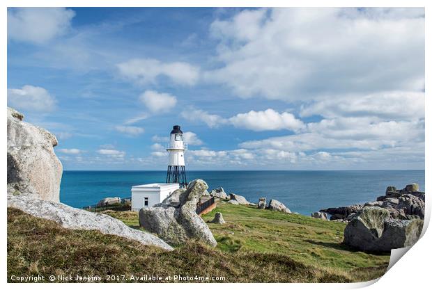 Peninnis Headland and Lighthouse St. Marys Scilly Print by Nick Jenkins
