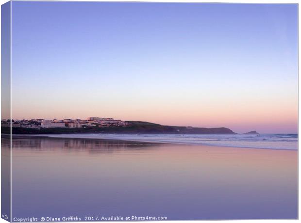 Sunrise Reflection on Fistral Canvas Print by Diane Griffiths