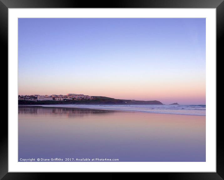Sunrise Reflection on Fistral Framed Mounted Print by Diane Griffiths