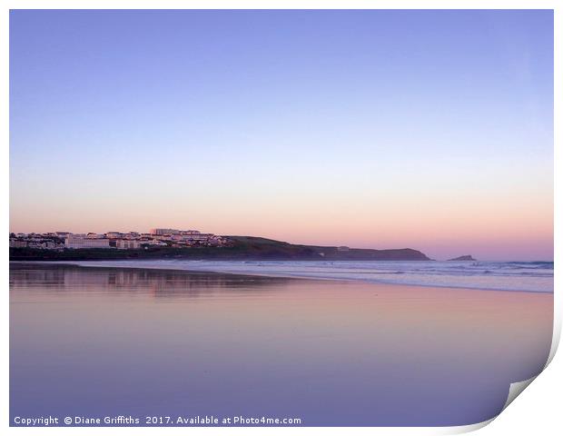 Sunrise Reflection on Fistral Print by Diane Griffiths