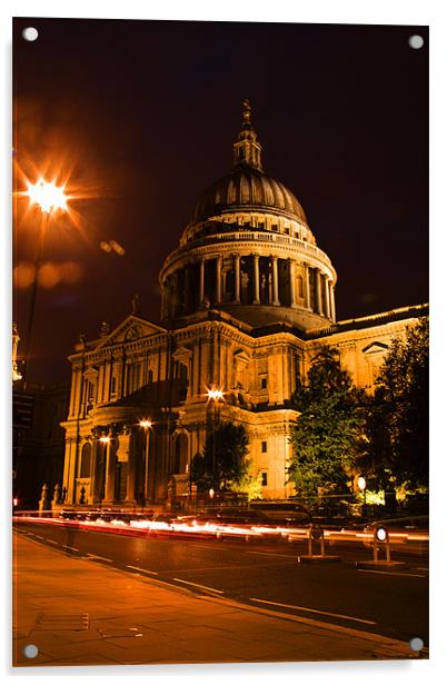 St Pauls Cathedral  at night Acrylic by David French
