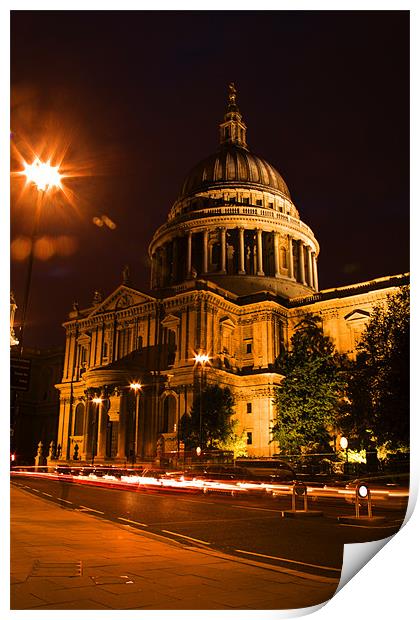 St Pauls Cathedral  at night Print by David French