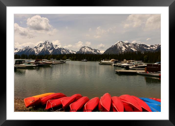 Canoe Meeting At Jackson Lake Framed Mounted Print by Christiane Schulze