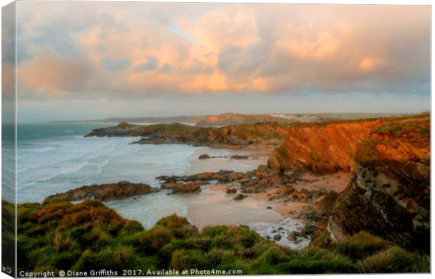 Newquay towards Trevelgue Head Canvas Print by Diane Griffiths