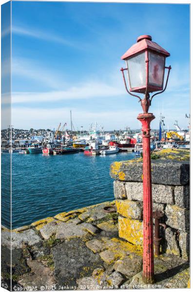 The Old Red Lamp Post Newlyn Harbour Cornwall Canvas Print by Nick Jenkins