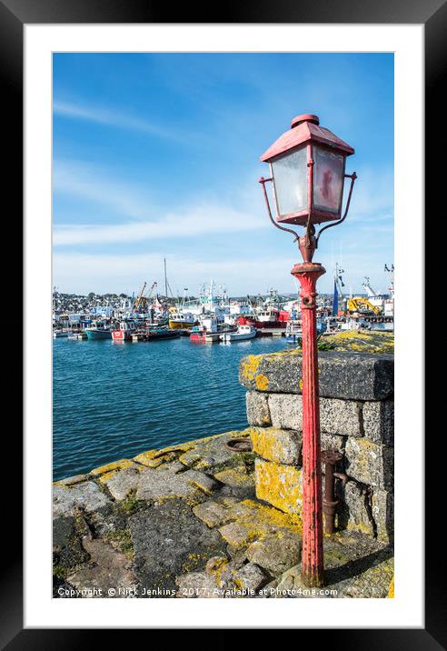 The Old Red Lamp Post Newlyn Harbour Cornwall Framed Mounted Print by Nick Jenkins