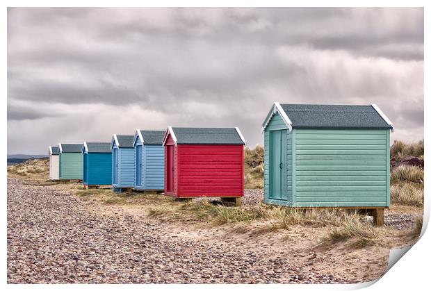 Beach Huts by Findhorn Beach Print by Jacqi Elmslie