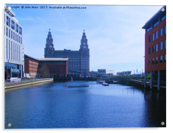 Liver Building from Princes Dock Acrylic by John Wain