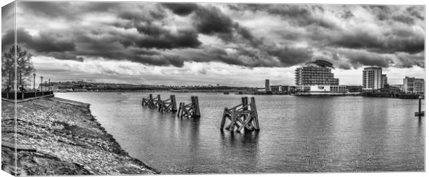 Cardiff Bay Panorama Mono Canvas Print by Steve Purnell