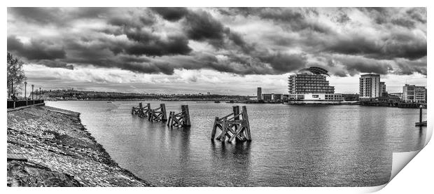 Cardiff Bay Panorama Mono Print by Steve Purnell