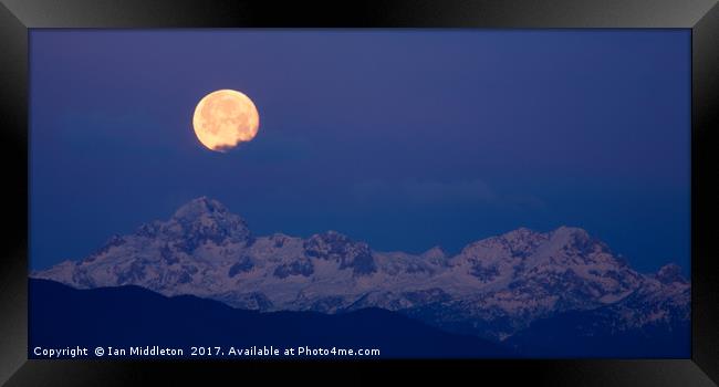 Moonset over the Julian Alps Framed Print by Ian Middleton