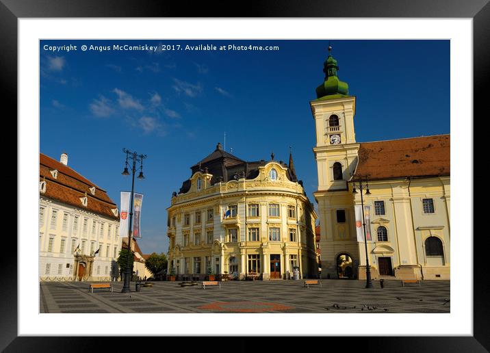Piata Mare square in Sibiu, Transylvania, Romania Framed Mounted Print by Angus McComiskey