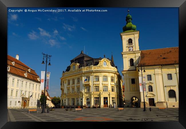 Piata Mare square in Sibiu, Transylvania, Romania Framed Print by Angus McComiskey