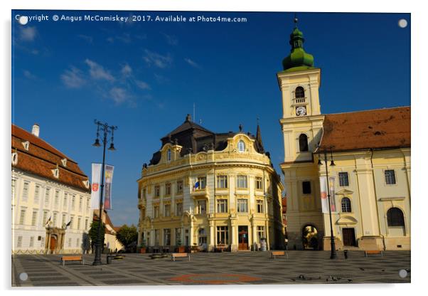 Piata Mare square in Sibiu, Transylvania, Romania Acrylic by Angus McComiskey