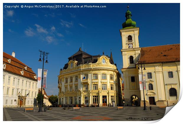 Piata Mare square in Sibiu, Transylvania, Romania Print by Angus McComiskey