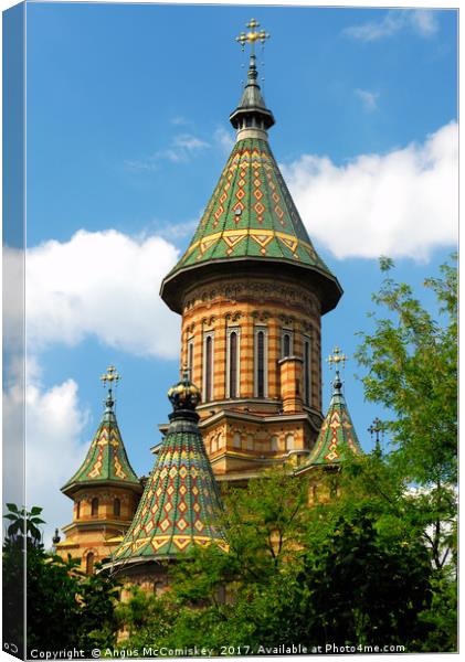 Tower of Orthodox Cathedral in Timisoara, Romania Canvas Print by Angus McComiskey