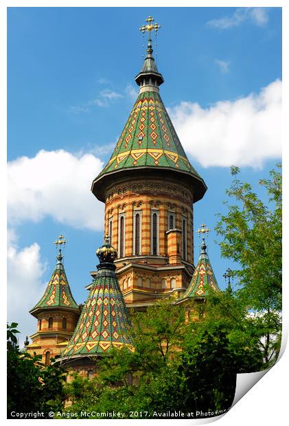 Tower of Orthodox Cathedral in Timisoara, Romania Print by Angus McComiskey