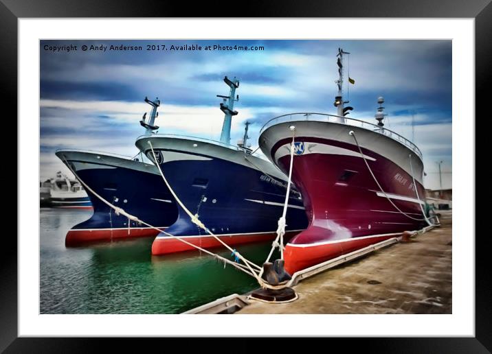 Scottish Trawlers in Port Framed Mounted Print by Andy Anderson