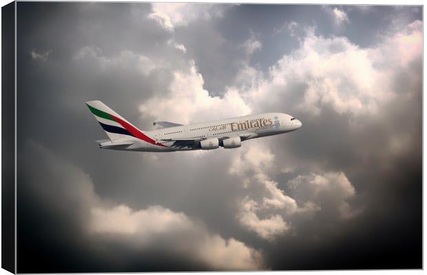 Emirates A380 Canvas Print by J Biggadike