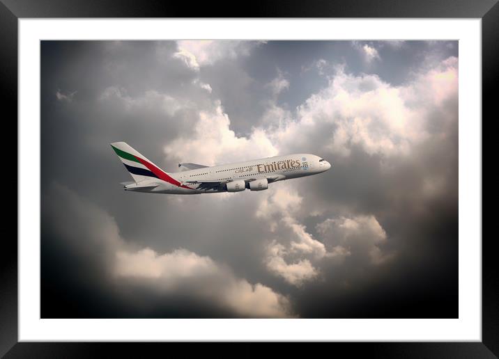 Emirates A380 Framed Mounted Print by J Biggadike
