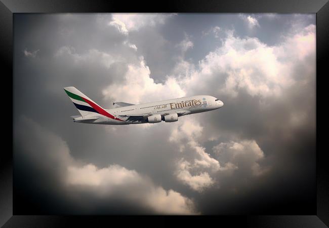 Emirates A380 Framed Print by J Biggadike