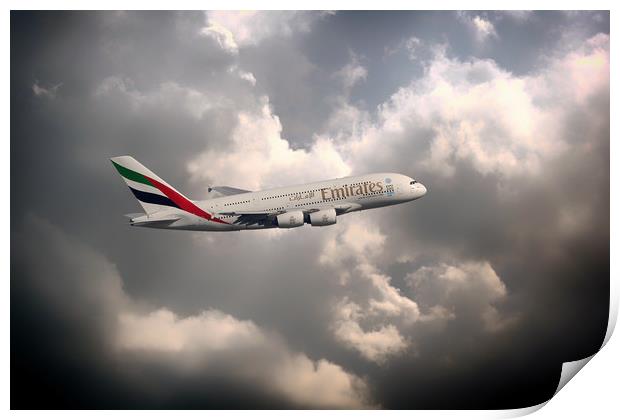 Emirates A380 Print by J Biggadike